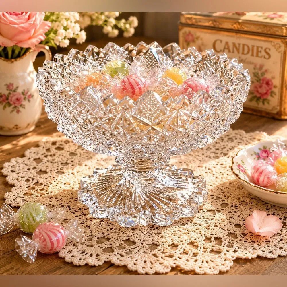 Anchor Hocking Crystal Clear Diamond Cute Crystal Glass Candy Dish Bowl